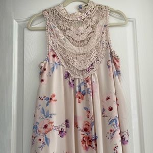 high neck, altard state floral dress